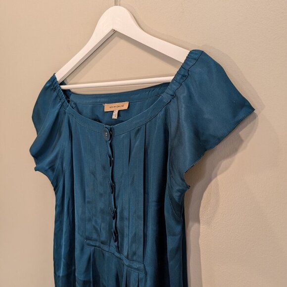 See by Chloe Silk Midi Dress Green Teal Holiday Party NYE Festive Glam - Size 8 - Picture 3 of 7